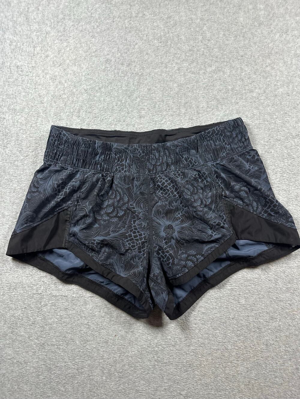 Lululemon Hotty Hot Athletic Running Short Women's Size 6 Blue Black Floral